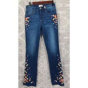 Driftwood Kelly Embroidered floral boot leg jeans Size w25 l33 Bohemian Dainty